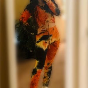 Tie Dye Brazilian L/S Cinched Top/ Leggings Set